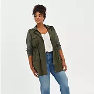 TORRID DRAWSTRING TWILL JERSEY SLEEVE ANORAK OLIVE NWT